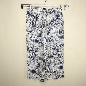 Tahari Tropical Leaf Print Linen Cropped Pants